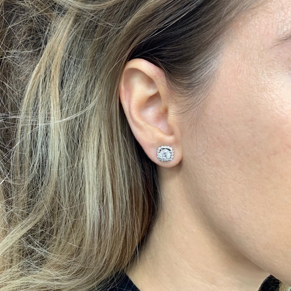 Cushion Diamond Halo Earring Jackets Enhancers 14K White Gold for 2.00 CTW Studs - 5