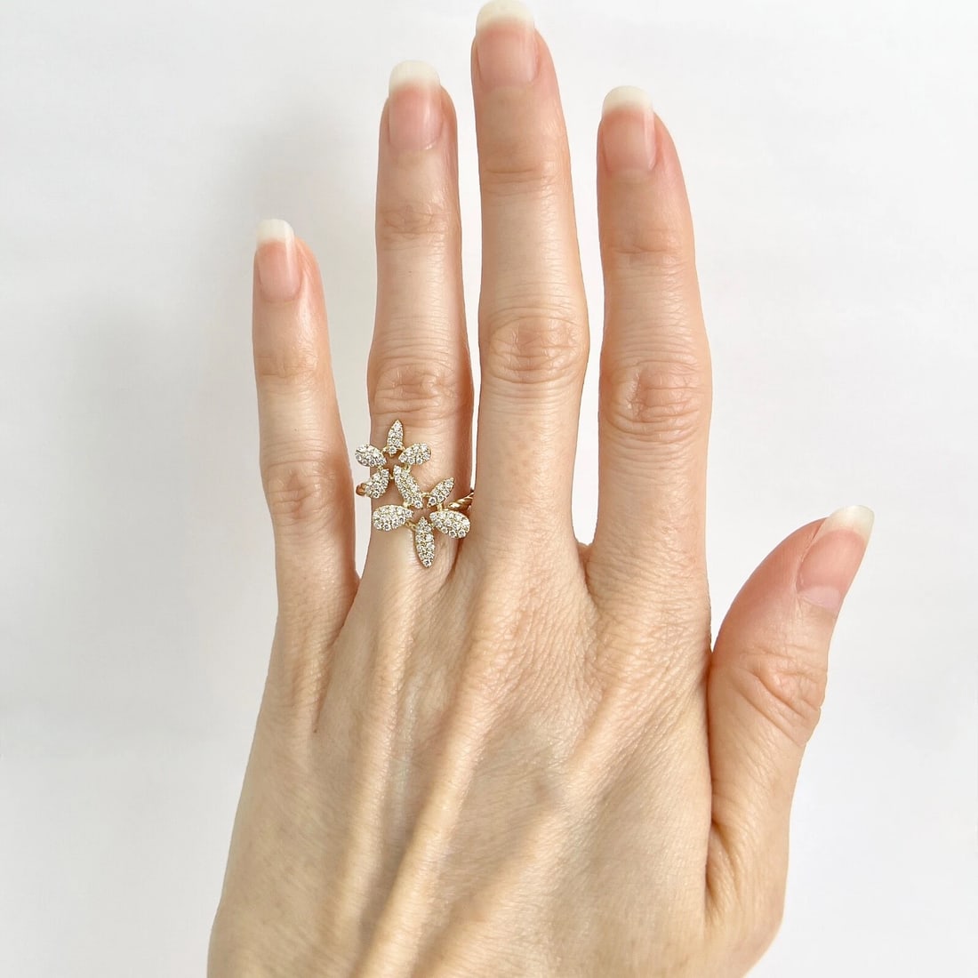 Pave Diamond Flower Floral Statement Ring 14K Yellow Gold, Size 6.75, .46 CTW - 2