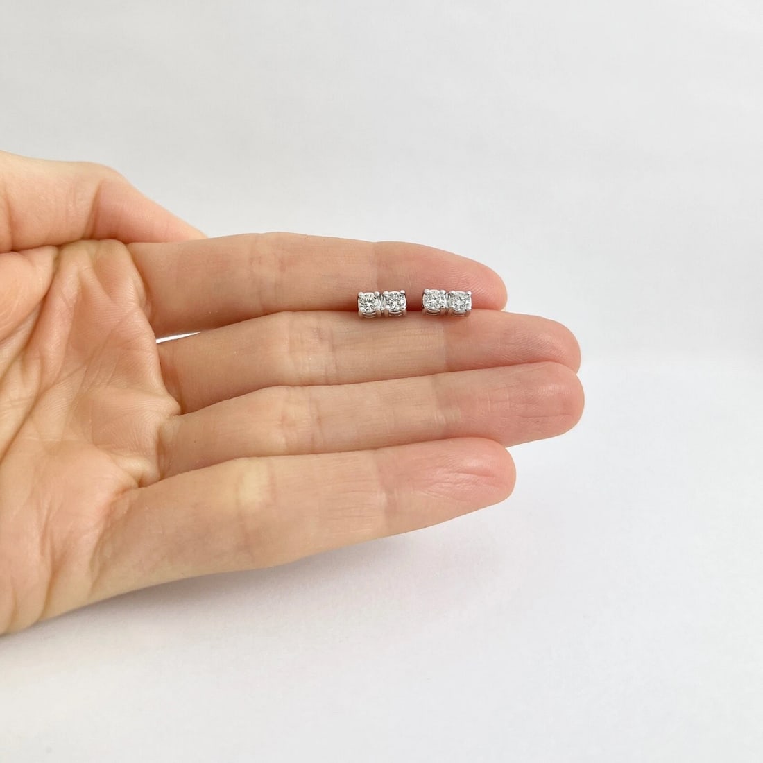 2-Stone Diamond Bar Stud Earrings 14K White Gold .43 CTW - 2