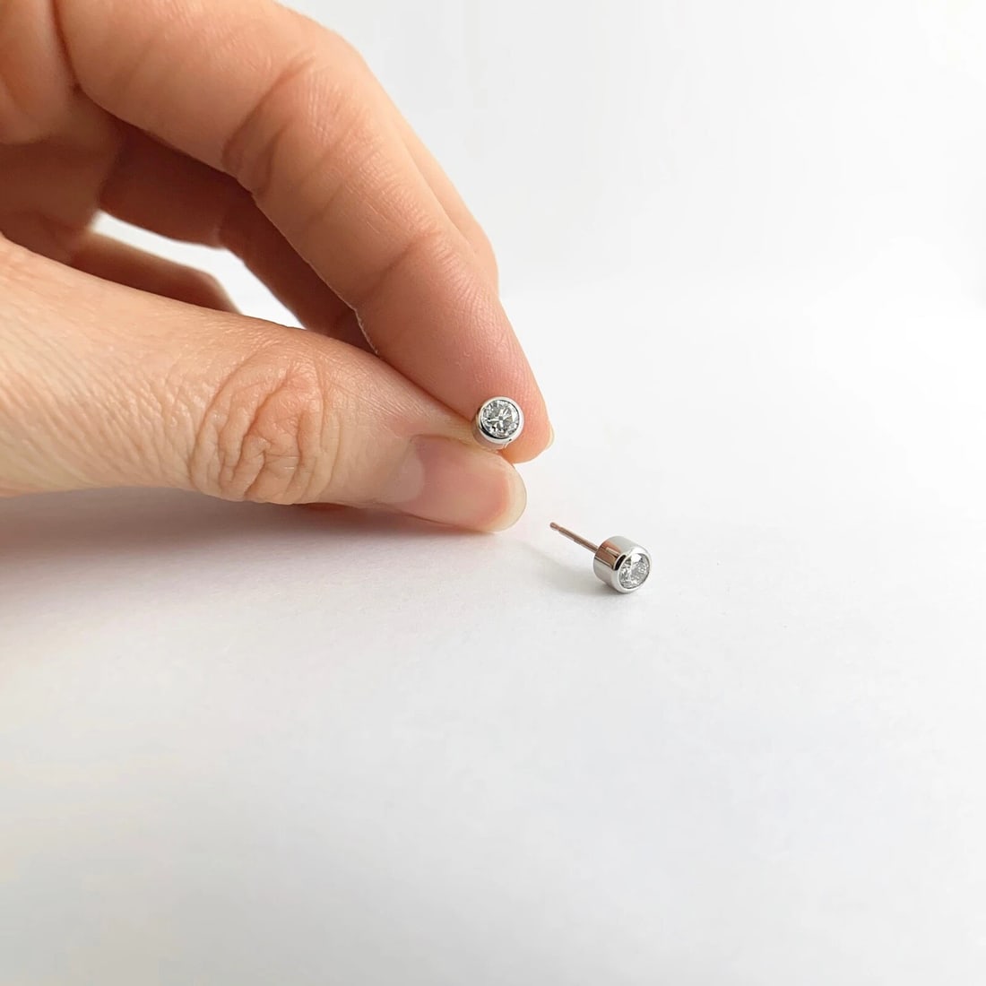 Round Bezel Diamond Stud Earrings 14K White Gold Push Backs .50 CTW - 3