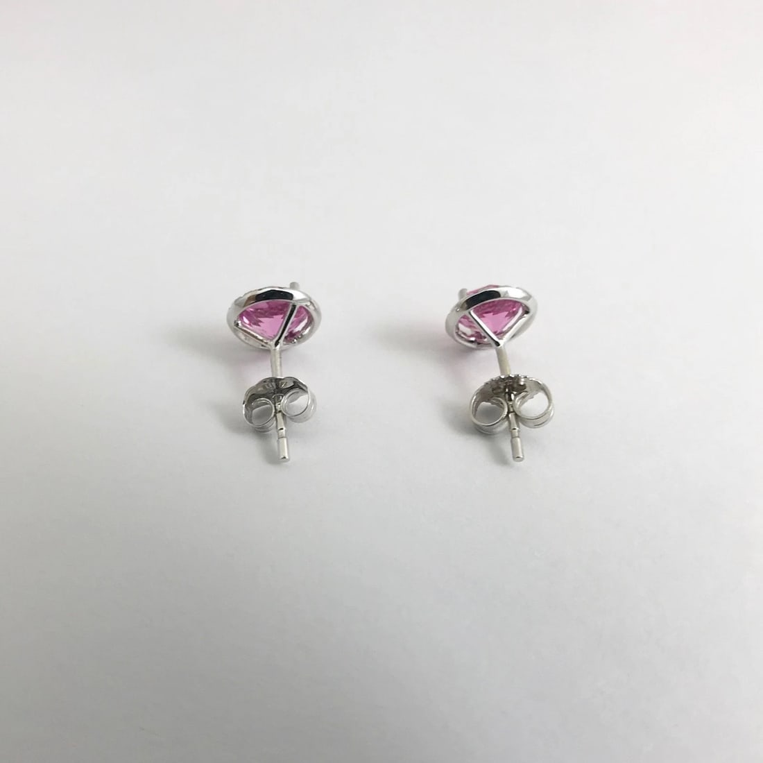 Round Pink Topaz Diamond Halo Gemstone Stud Earrings 14K White Gold, 2.34 CTW - 11