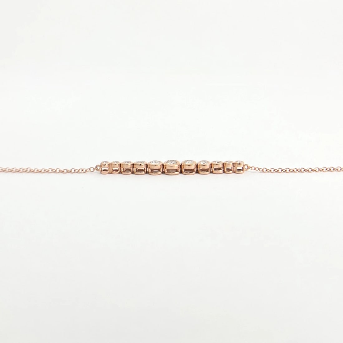 Round Graduated Diamond Bezel Pendant Chain Bracelet 14K Pink Rose Gold, .32 CTW - 6