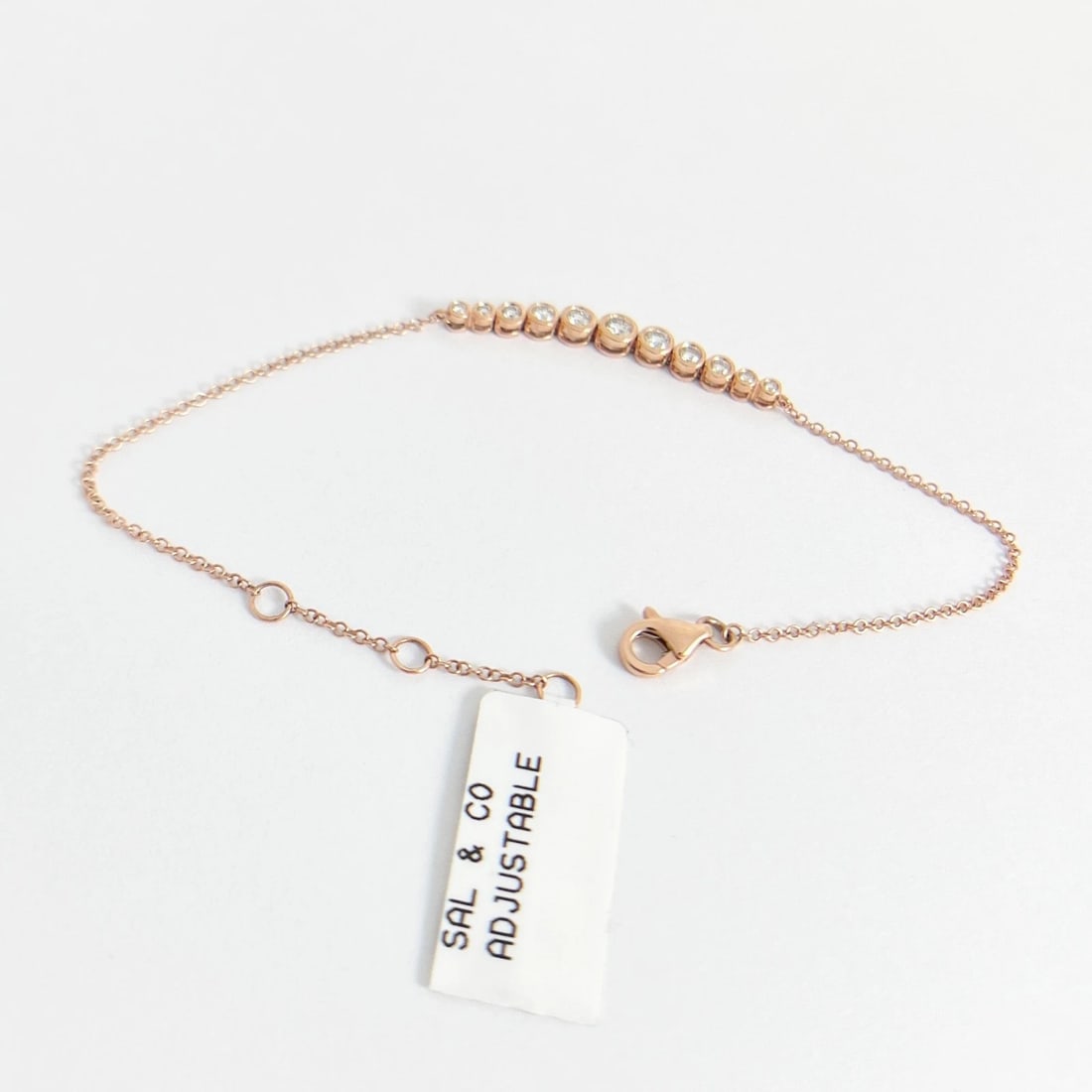 Round Graduated Diamond Bezel Pendant Chain Bracelet 14K Pink Rose Gold, .32 CTW - 7