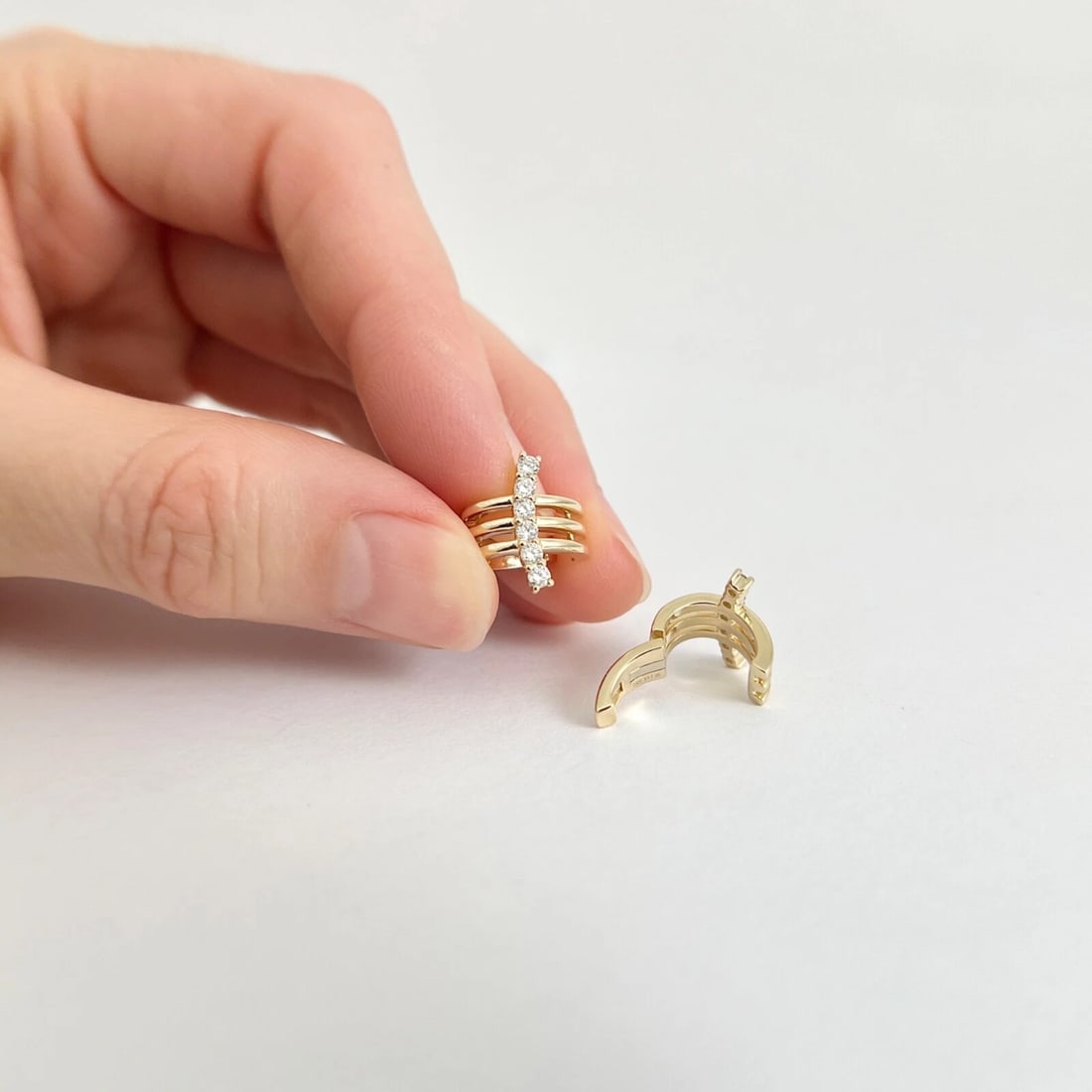 Curved Diamond Bar Cuff Earrings 14K Yellow Gold, Non-Pierced Ears, .32 CTW - 4