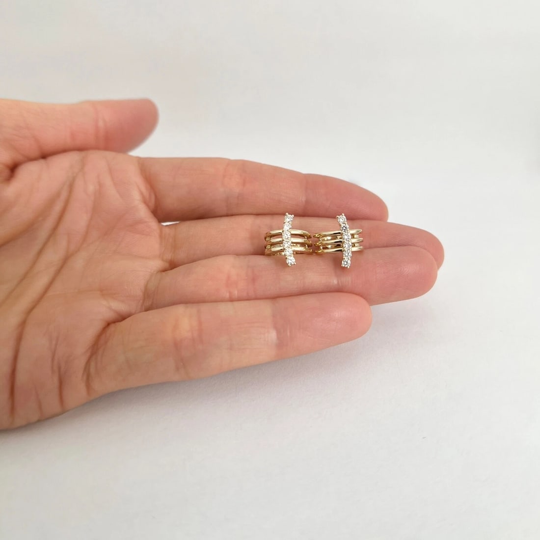 Curved Diamond Bar Cuff Earrings 14K Yellow Gold, Non-Pierced Ears, .32 CTW - 5