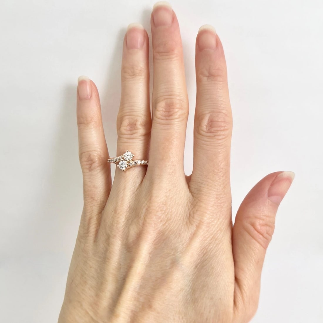 2-Stone Diamond Crossover Wrap Bypass Ring 14K Pink Rose Gold, .71 CTW - 2