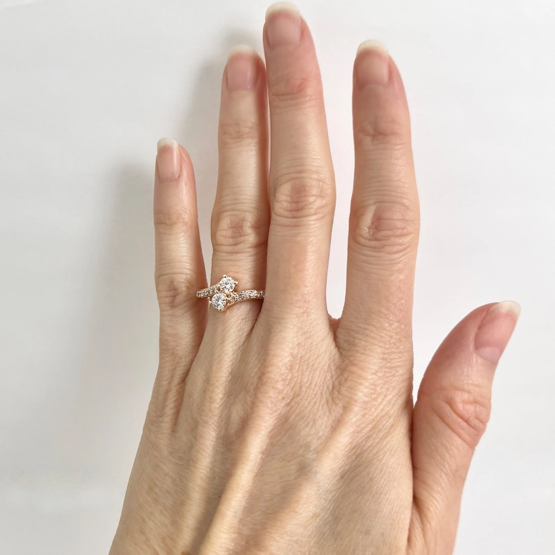 2-Stone Diamond Crossover Wrap Bypass Ring 14K Pink Rose Gold, .71 CTW - 3