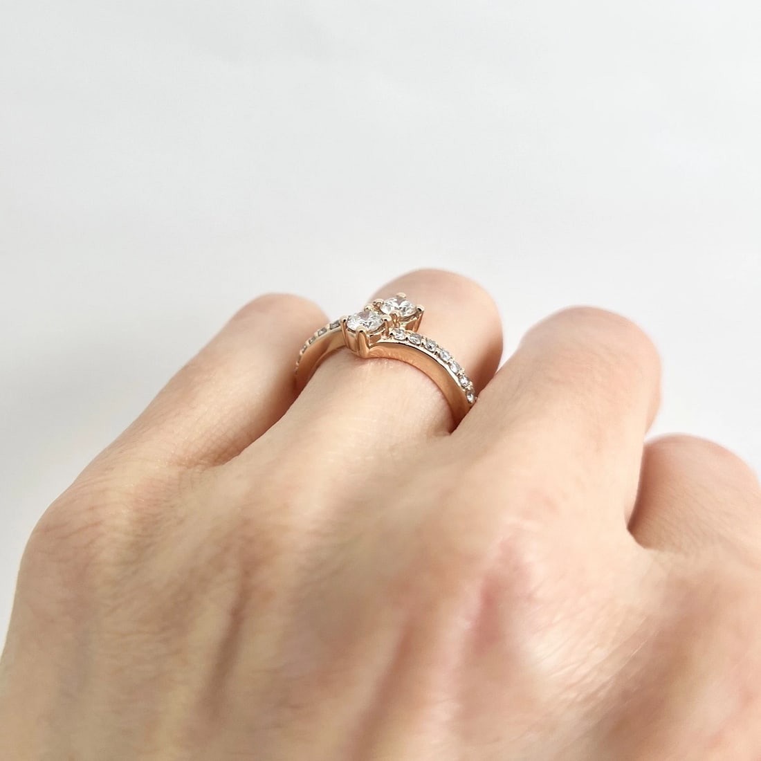 2-Stone Diamond Crossover Wrap Bypass Ring 14K Pink Rose Gold, .71 CTW - 5