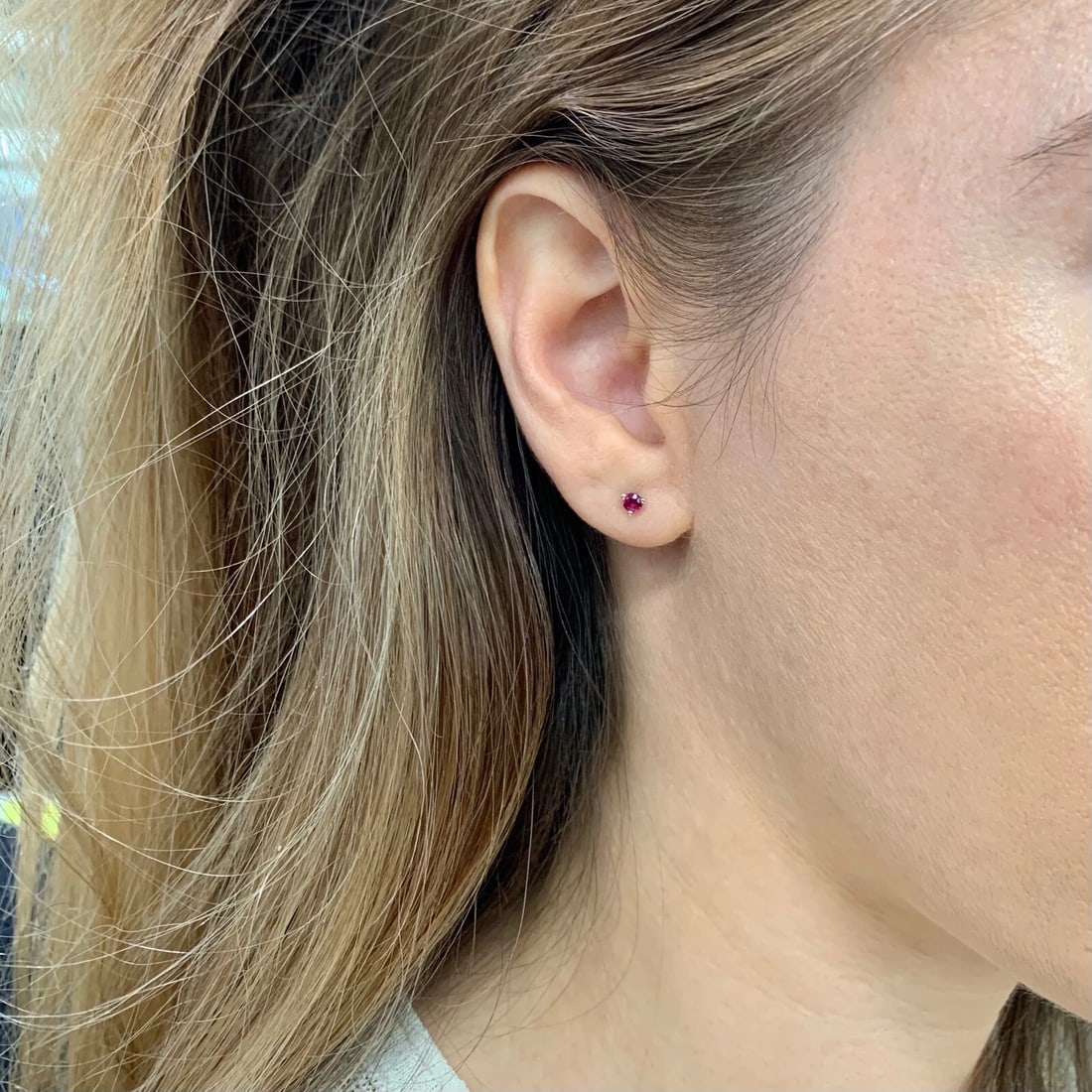 Small Round Pink Tourmaline Gemstone Stud Earrings 14K White Gold, .25 CTW - 4