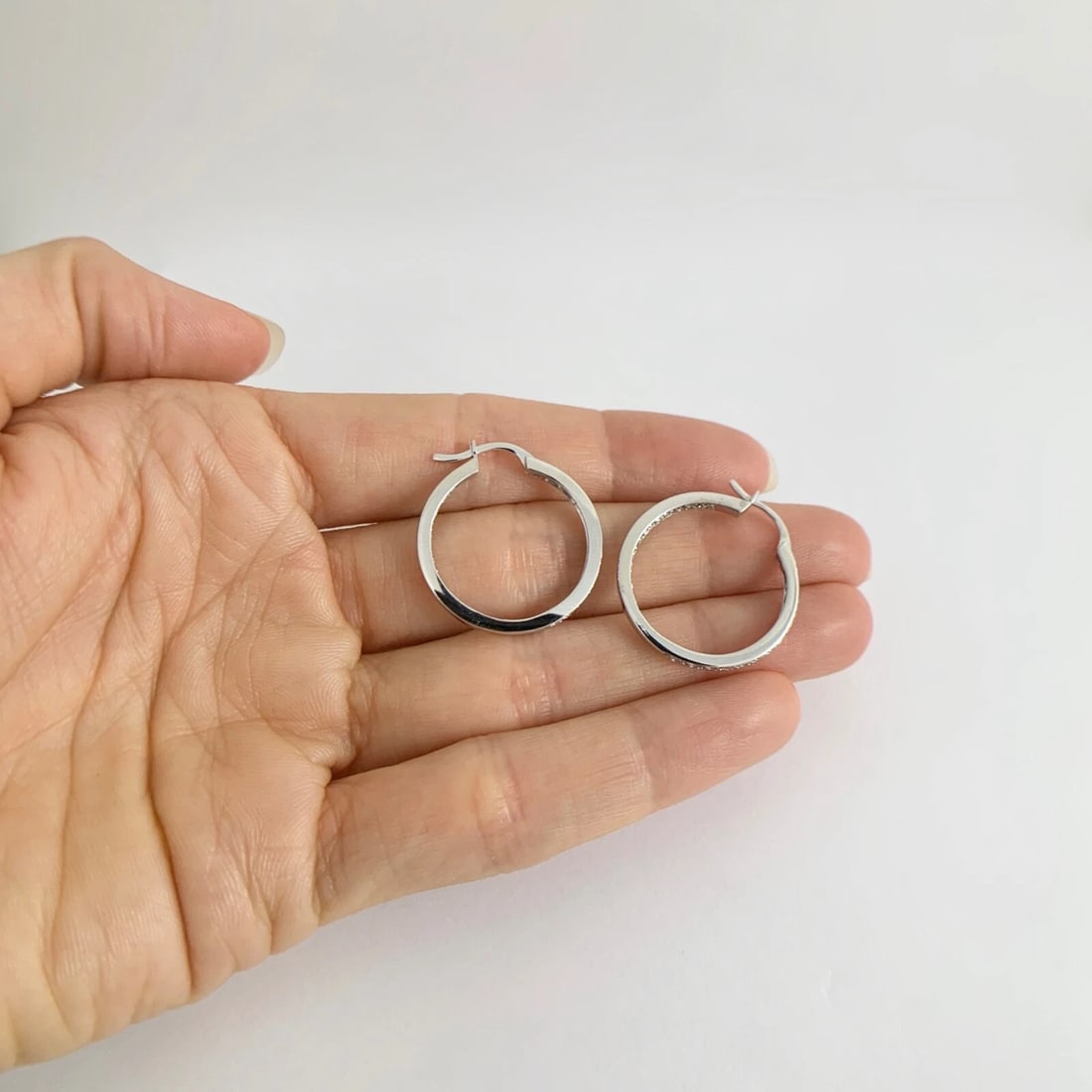 Pave Diamond Inside-Out Hoop Earrings 14K White Gold, 1 Inch, .75 CTW - 4