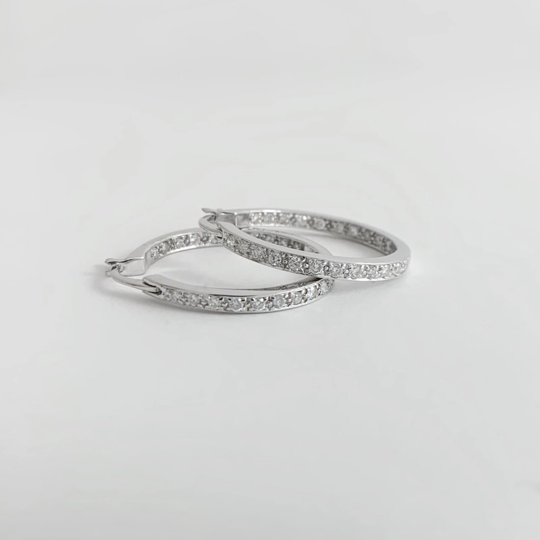 Pave Diamond Inside-Out Hoop Earrings 14K White Gold, 1 Inch, .75 CTW - 5