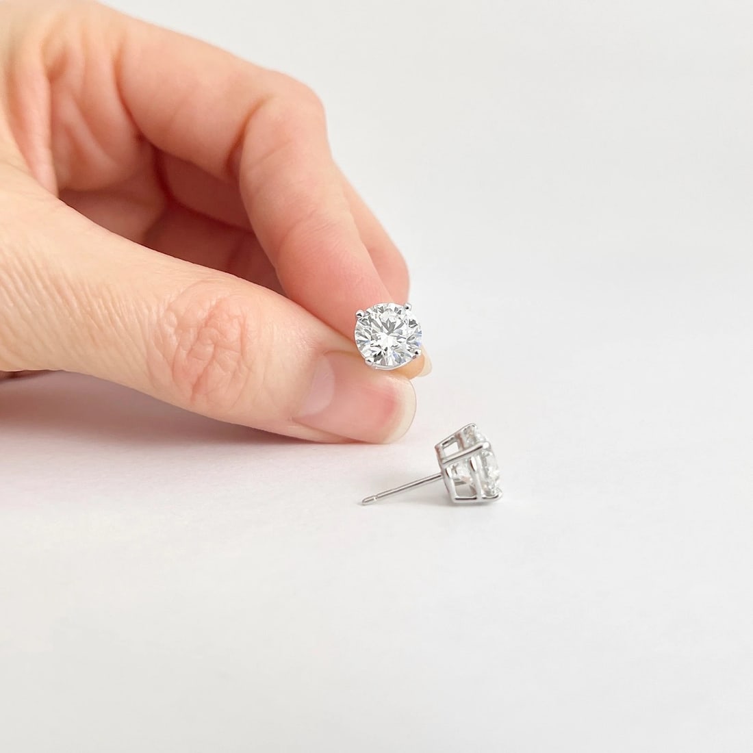 Round Lab-Created Diamond Stud Earrings 14K White Gold 4-Prong Basket, 4.02 CTW - 3