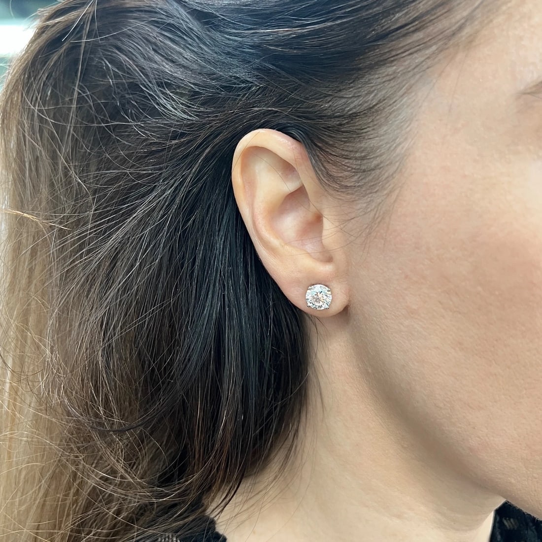 Round Lab-Created Diamond Stud Earrings 14K White Gold 4-Prong Basket, 4.02 CTW - 4