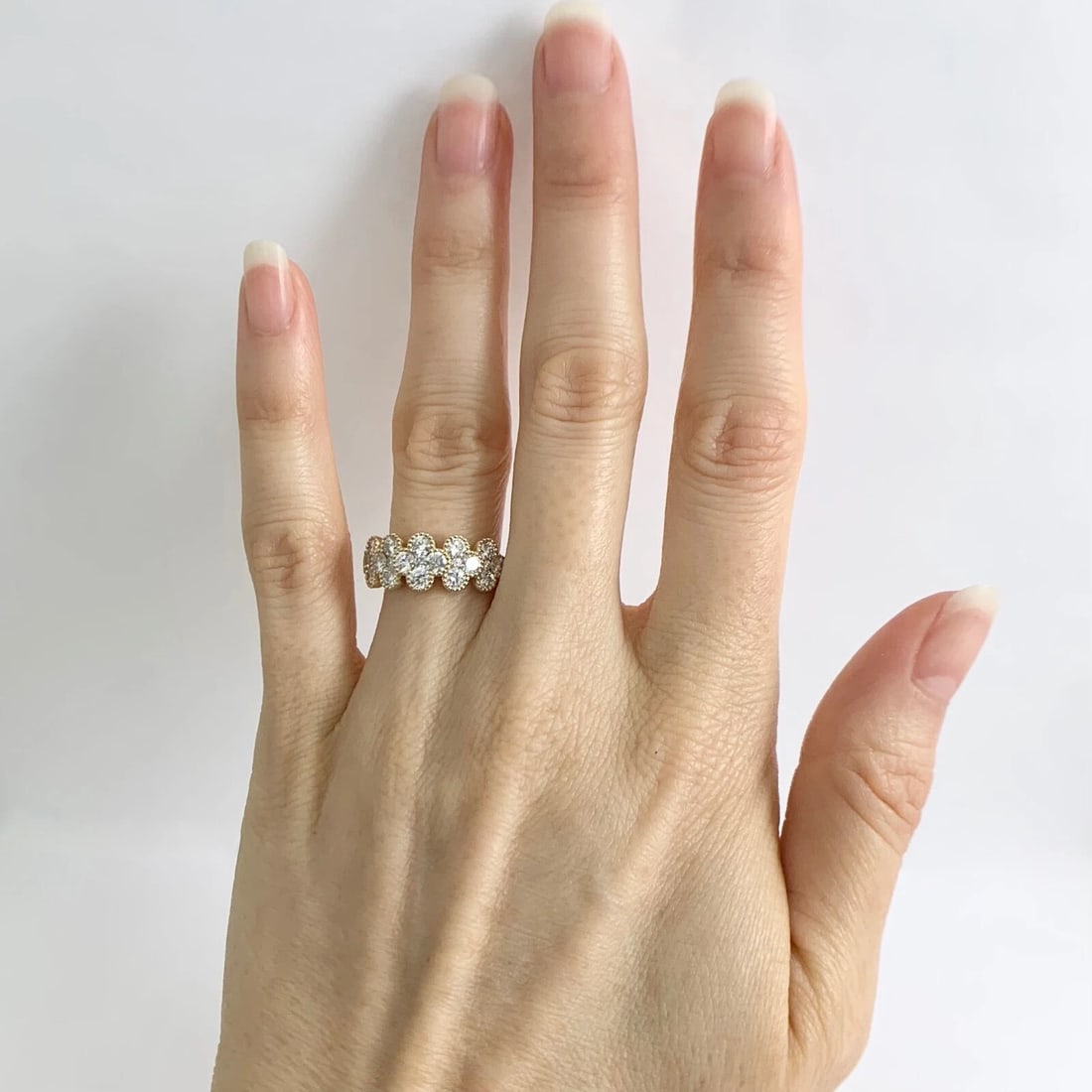 Wide Cluster Clover Diamond Milgrain Band Ring 14K Yellow Gold, 1.45 CTW - 2