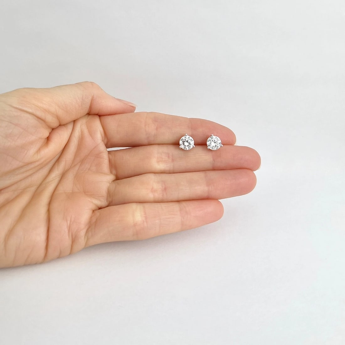 Round Lab-Created Diamond Stud Earrings 14K White Gold 3-Prong Martini, 2.19 CTW - 2