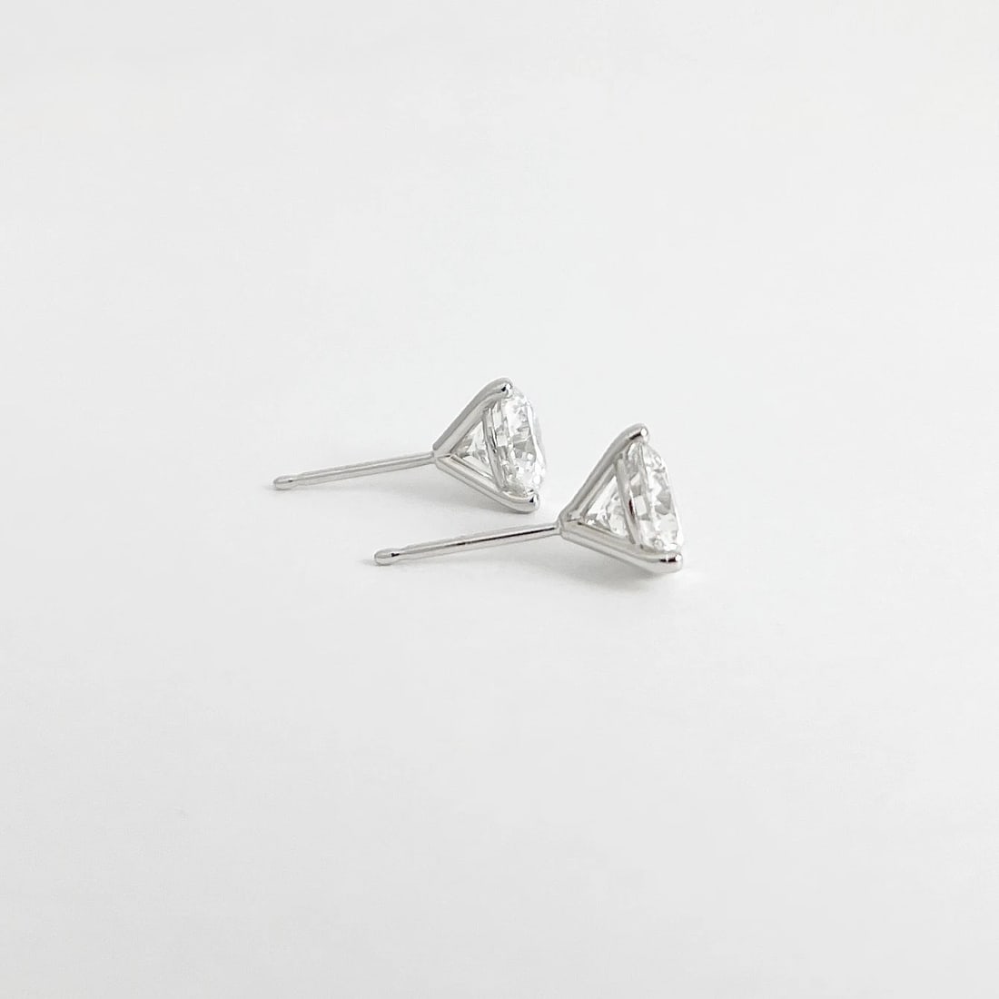 Round Lab-Created Diamond Stud Earrings 14K White Gold 3-Prong Martini, 2.19 CTW - 5