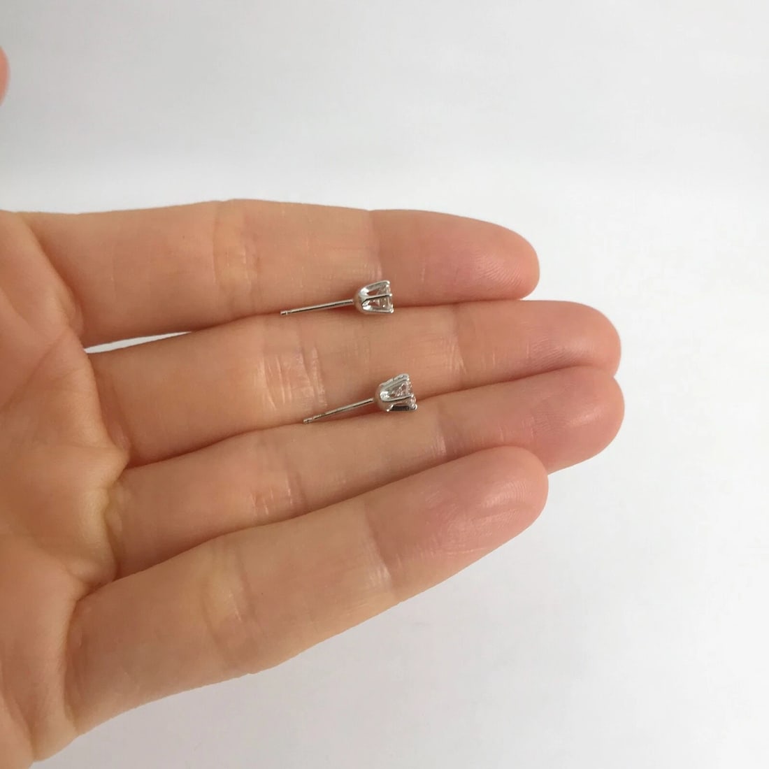 Round Diamond Stud Earrings 14K White Gold 6-Prong Crown, .50 CTW, .76 Grams - 3