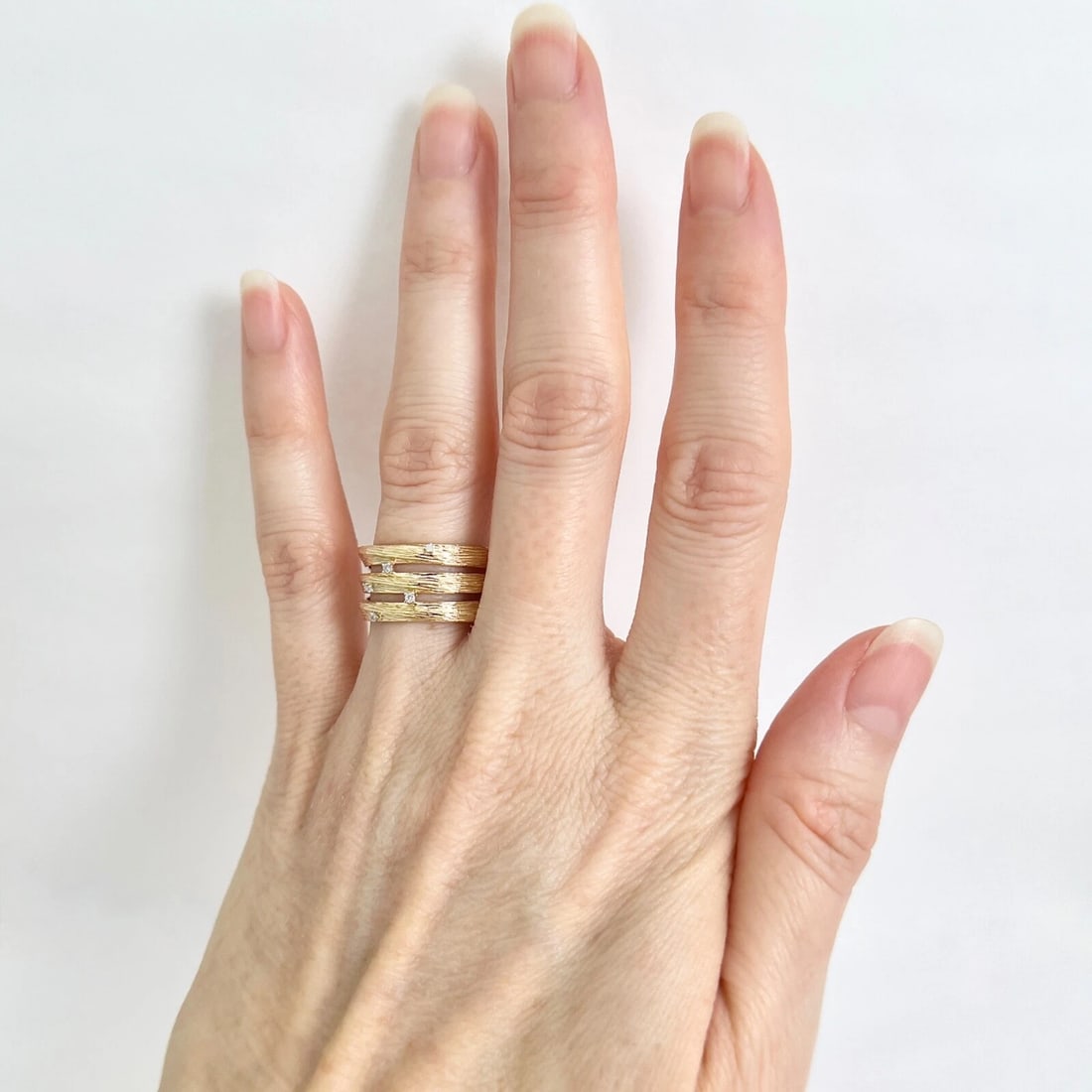 Wide Diamond Speckled Bark Statement Band Ring 14K Yellow Gold .03 CTW - 2