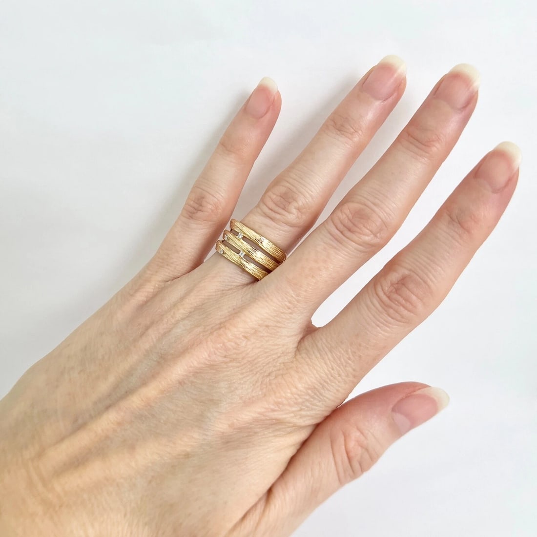 Wide Diamond Speckled Bark Statement Band Ring 14K Yellow Gold .03 CTW - 3