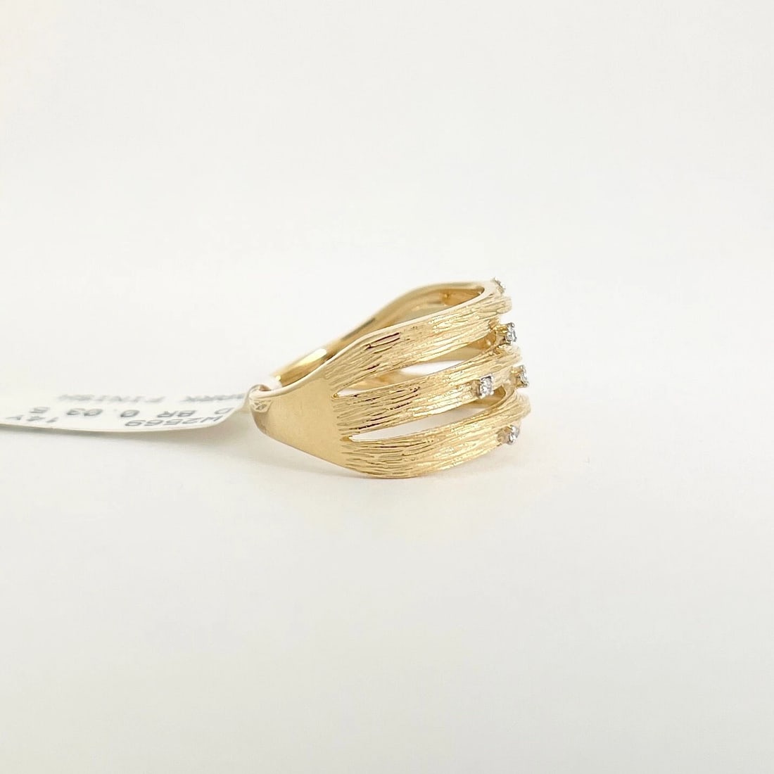 Wide Diamond Speckled Bark Statement Band Ring 14K Yellow Gold .03 CTW - 6