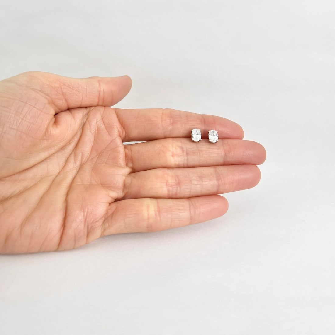 Oval Lab-Created Diamond Stud Earrings 14K White Gold 4-Prong Basket, 1.06 CTW - 2