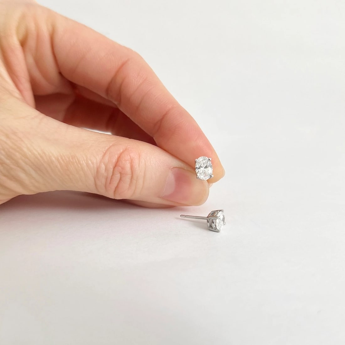 Oval Lab-Created Diamond Stud Earrings 14K White Gold 4-Prong Basket, 1.06 CTW - 3