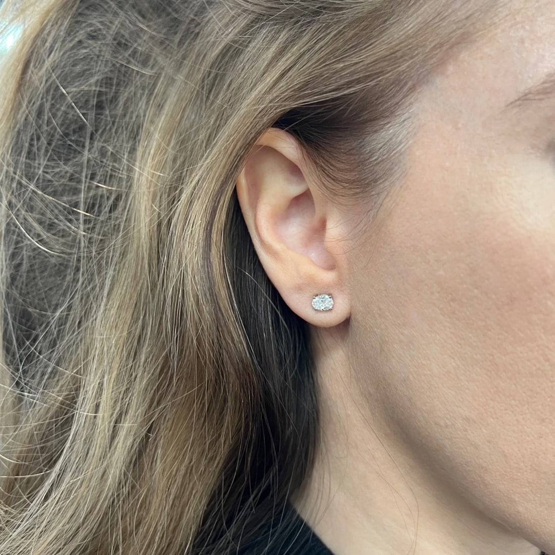 Oval Lab-Created Diamond Stud Earrings 14K White Gold 4-Prong Basket, 1.06 CTW - 4