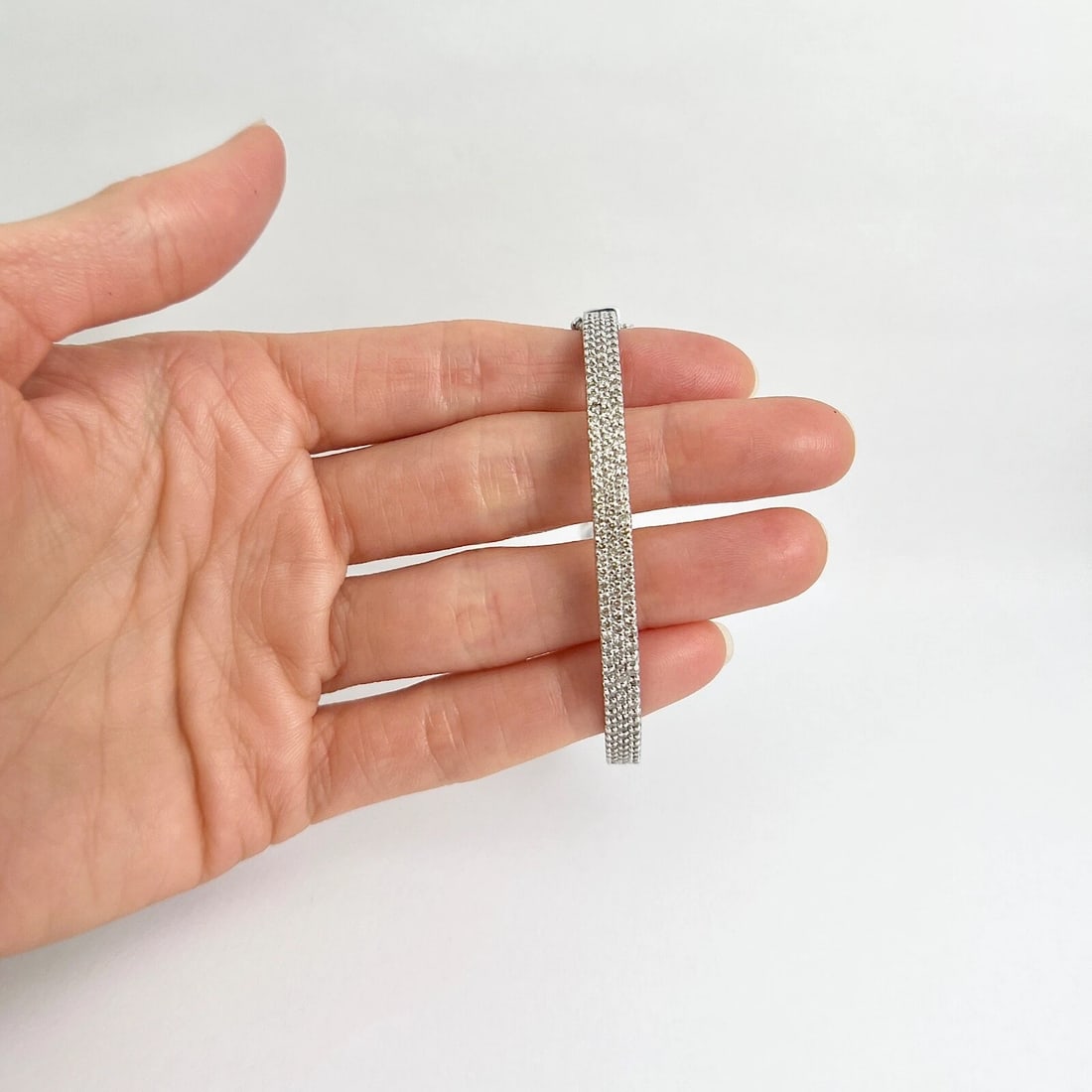 Champagne Pave Diamond Bangle Bracelet 14K White Gold, 1.55 CTW - 2