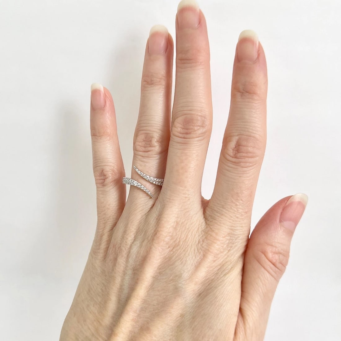 Diamond Crossover Wrap Bypass Statement Ring 14K White Gold .25 CTW - 3