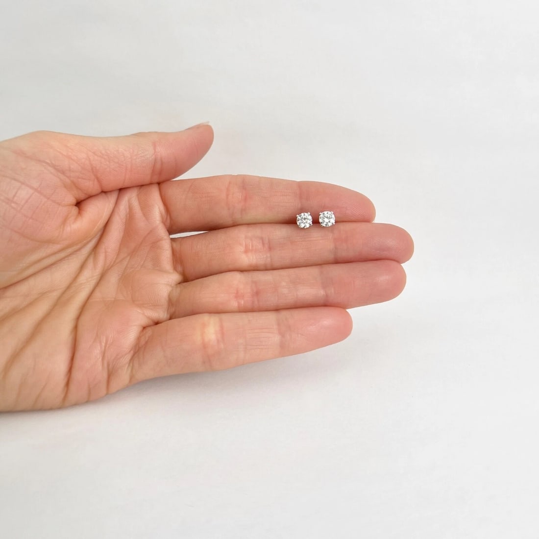 Round Diamond Stud Earrings 14K White Gold 4-Prong Martini, .65 CTW - 2