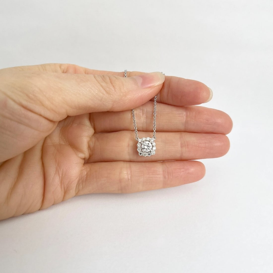 Cushion Halo Round Diamond Pendant Necklace 14K White Gold, 18 Inches, .68 CTW - 2