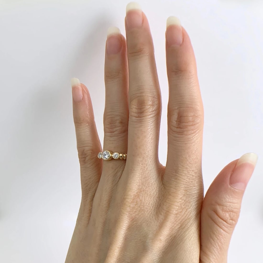 3-Stone Round Bezel Set Diamond Ribbed Ring 14K Yellow Gold .45 CTW - 3