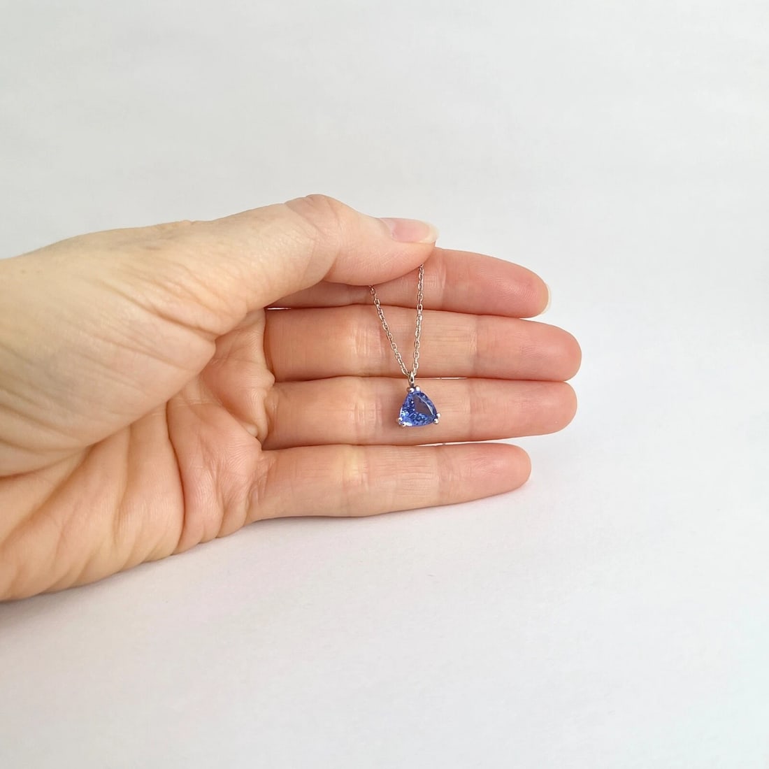 Trillion Blue Tanzanite Gemstone Pendant Necklace 14K White Gold, 1.43 CT - 2