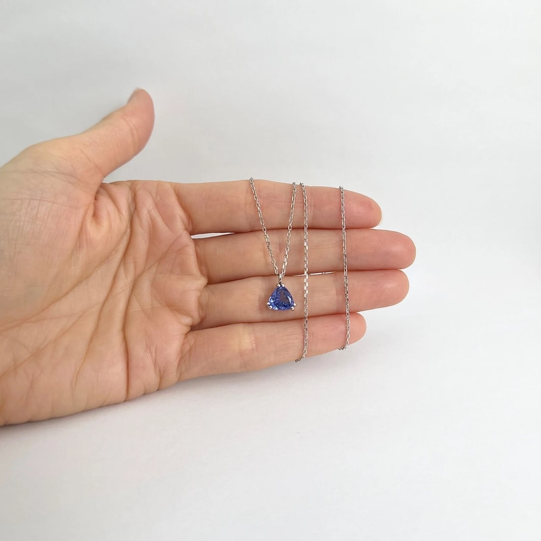 Trillion Blue Tanzanite Gemstone Pendant Necklace 14K White Gold, 1.43 CT - 3