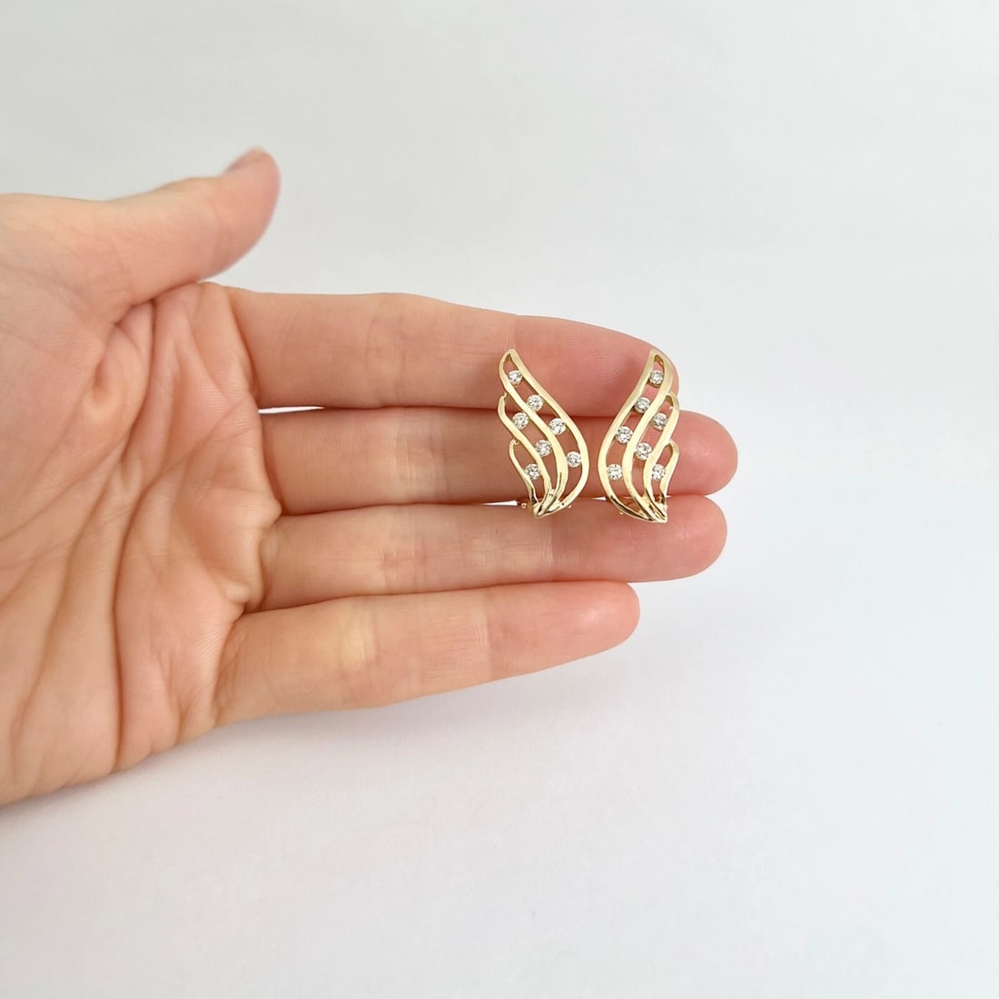 Diamond Wing Crawler Stud Earrings 14K Yellow Gold, .49 ctw - 4