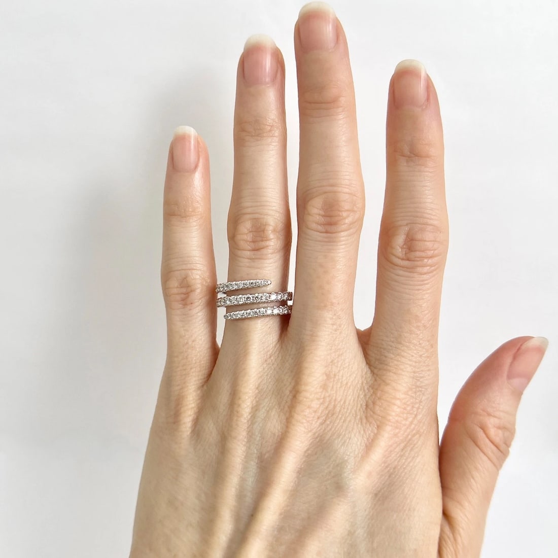 Diamond Spiral Crossover Wrap Bypass Statement Ring 14K White Gold .76 CTW - 3