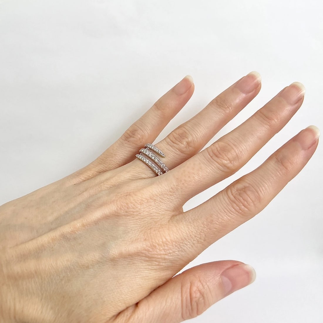 Diamond Spiral Crossover Wrap Bypass Statement Ring 14K White Gold .76 CTW - 4