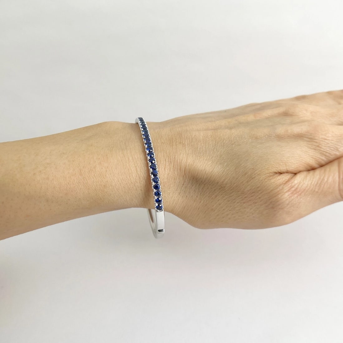 Blue Sapphire Gemstone Bangle Bracelet 14K White Gold, 2.20 CTW - 3