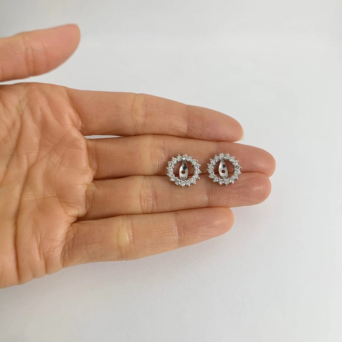 Round Diamond Halo Earring Jackets Enhancers 14K White Gold for 3.00 CTW Studs - 2