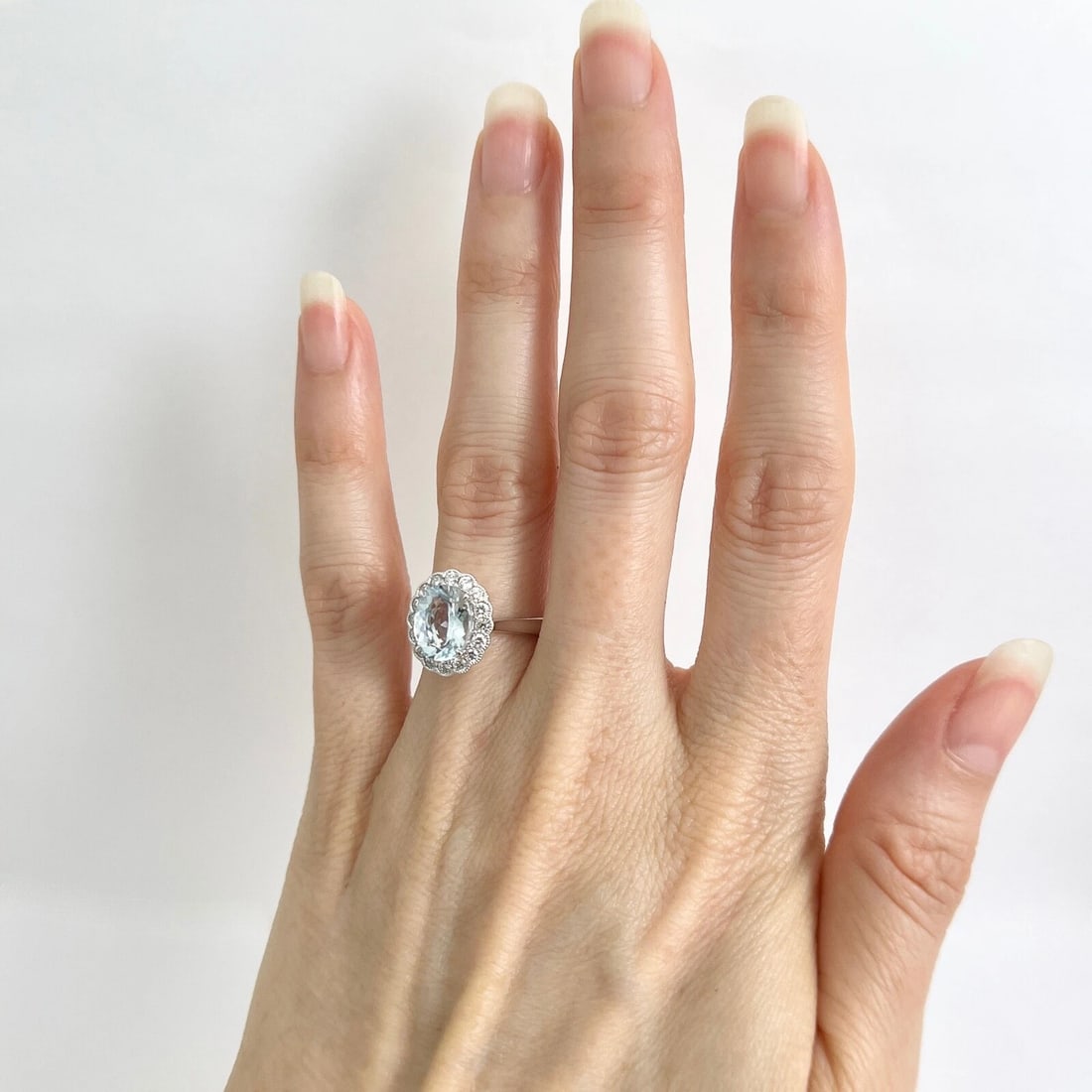 Oval Aquamarine Diamond Halo Gemstone Ring 14K White Gold, 2.08 CTW - 2