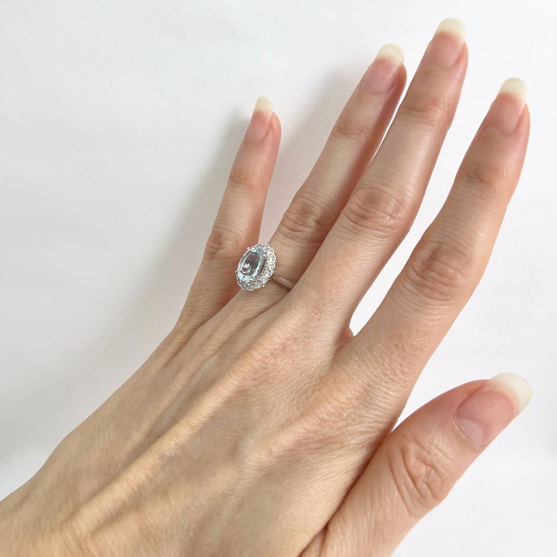 Oval Aquamarine Diamond Halo Gemstone Ring 14K White Gold, 2.08 CTW - 4