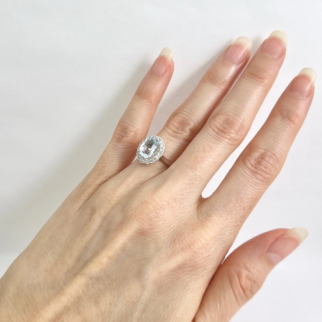 Oval Aquamarine Diamond Halo Gemstone Ring 14K White Gold, 2.08 CTW - 5