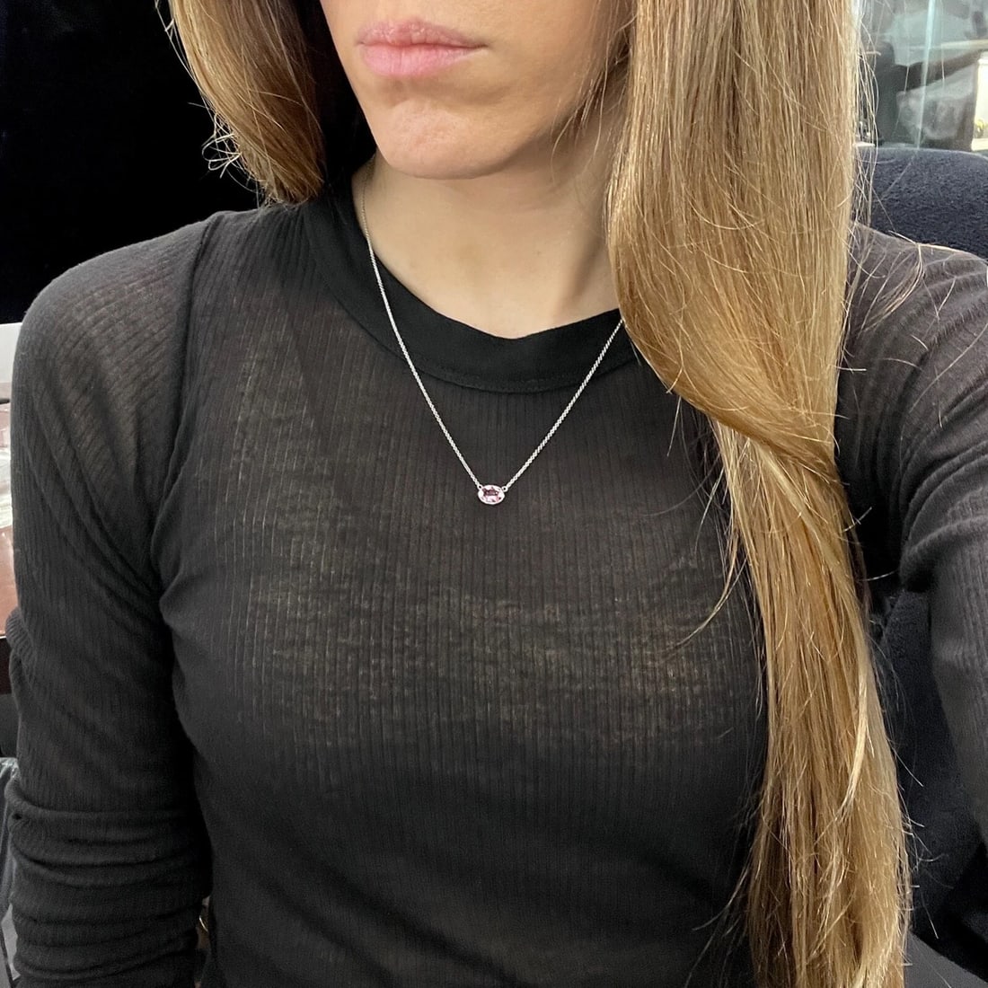 Oval Pink Tourmaline Gemstone Solitaire Pendant Necklace 14K White Gold 1.14 CT - 4