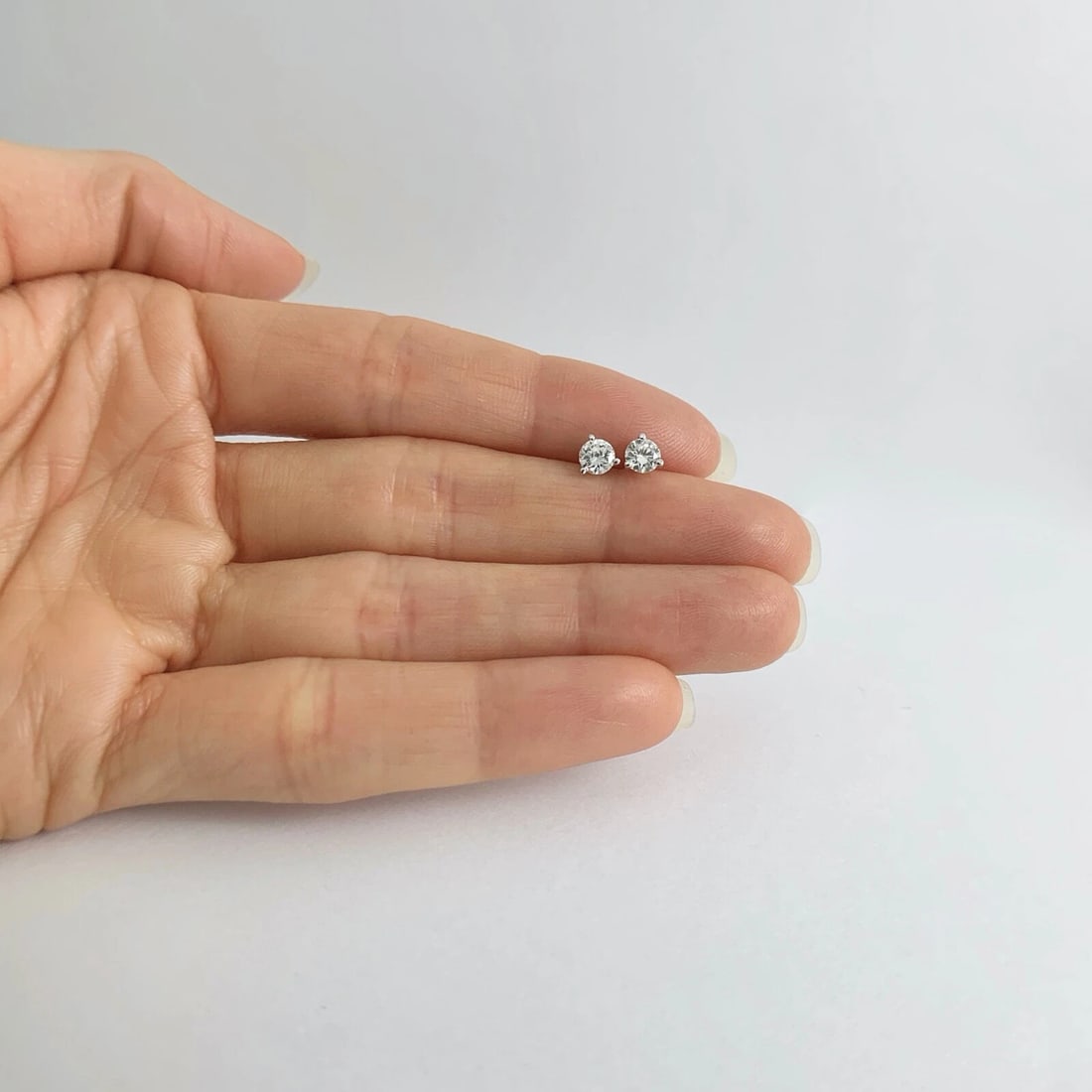 Round Diamond Stud Earrings 14K White Gold 3-Prong Martini Push Backs .52 CTW - 2