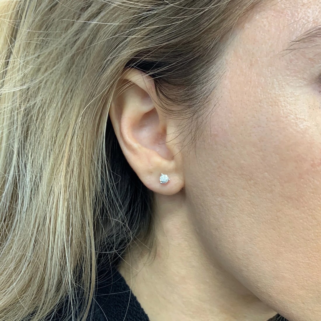 Round Diamond Stud Earrings 14K White Gold 3-Prong Martini Push Backs .52 CTW - 3