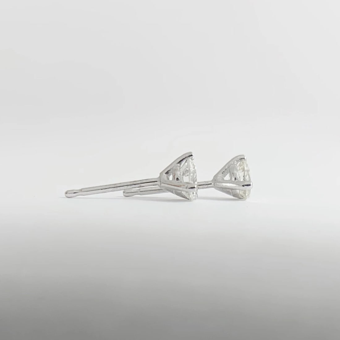 Round Diamond Stud Earrings 14K White Gold 3-Prong Martini Push Backs .52 CTW - 6