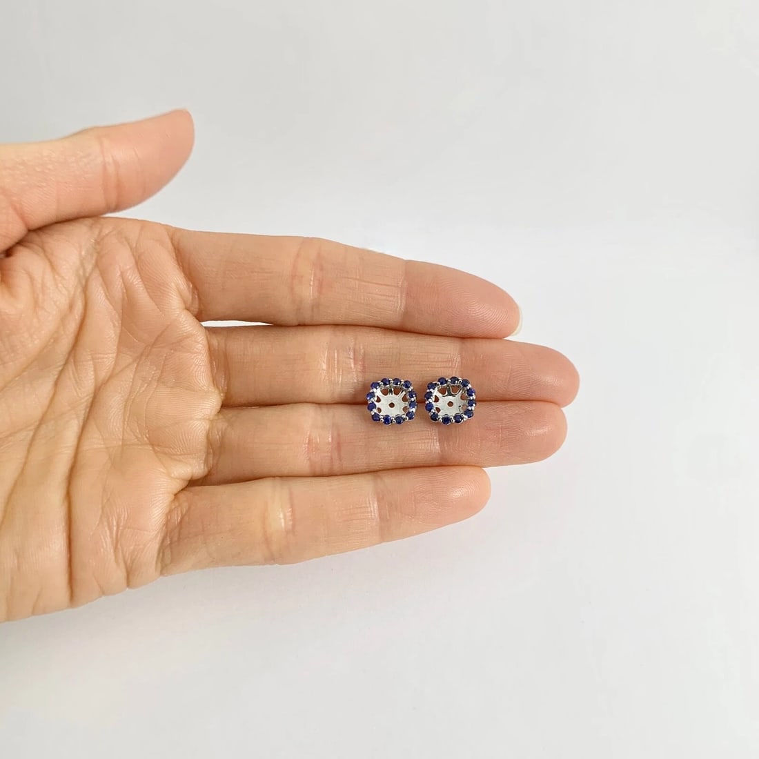 Cushion Sapphire Halo Earring Jackets Enhancers 14K White Gold for 1.50 CTW Stud - 2