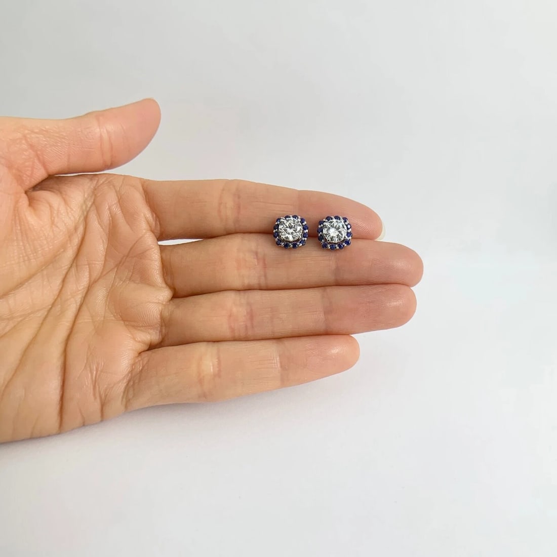 Cushion Sapphire Halo Earring Jackets Enhancers 14K White Gold for 1.50 CTW Stud - 3