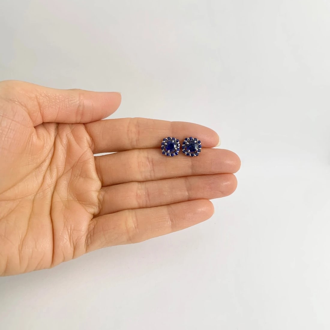 Cushion Sapphire Halo Earring Jackets Enhancers 14K White Gold for 1.50 CTW Stud - 4