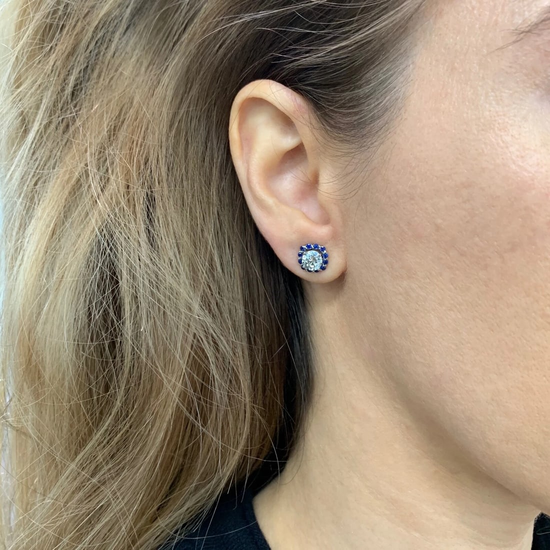 Cushion Sapphire Halo Earring Jackets Enhancers 14K White Gold for 1.50 CTW Stud - 6